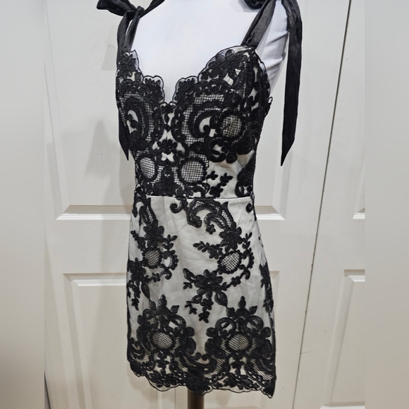 Dolls Kill Unholy Kindred Spirits Black White Lace Mini DressTiered Tulle Skirt - Picture 8 of 16